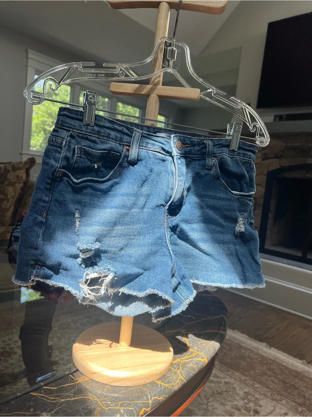 Women's Distressed Blue Denim Jean Shorts